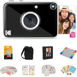Kodak - Printomatic+ Instant Camera Gift Bundle w/Case, Zink Paper & More - Black