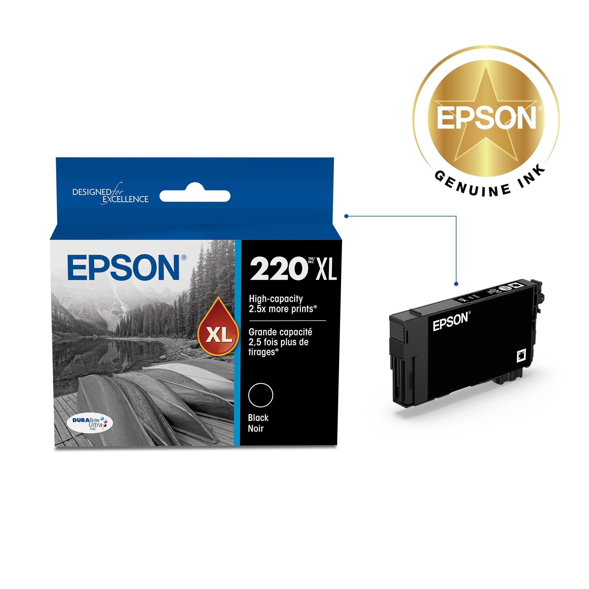 EPSON DESIGNED EXCELLENCE GENUINE INK EPSON 220 XL High-capacity 2.5x more prints 1 60 & 1 1 EPSON DURAVIE Uvera - Black Noir