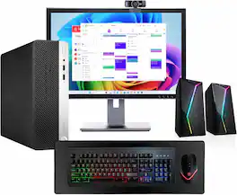 Dell - HP ProDesk 600G4 Desktop Computer-Intel i5-16GB DDR4 RAM-250GB NVMe+500GB SSD-22"LCD-Spkr-Wbcam-Win 11 Pro-Refurbished - Black