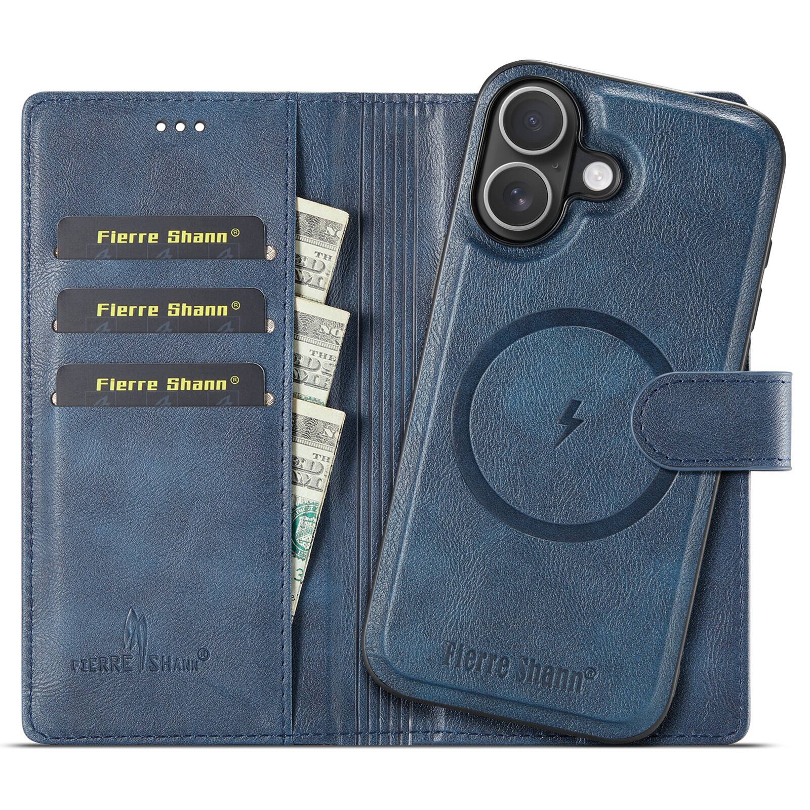 Dteck - For iPhone 17 RFID Wallet Case with Card Pocket Shockproof Leather 2-in-1 Detachable Back Cover - Blue
