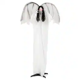 Boyel Living - Spooky Halloween Decoration 6.6ft Sound Activated Light Up Angel with Moving Wings - White