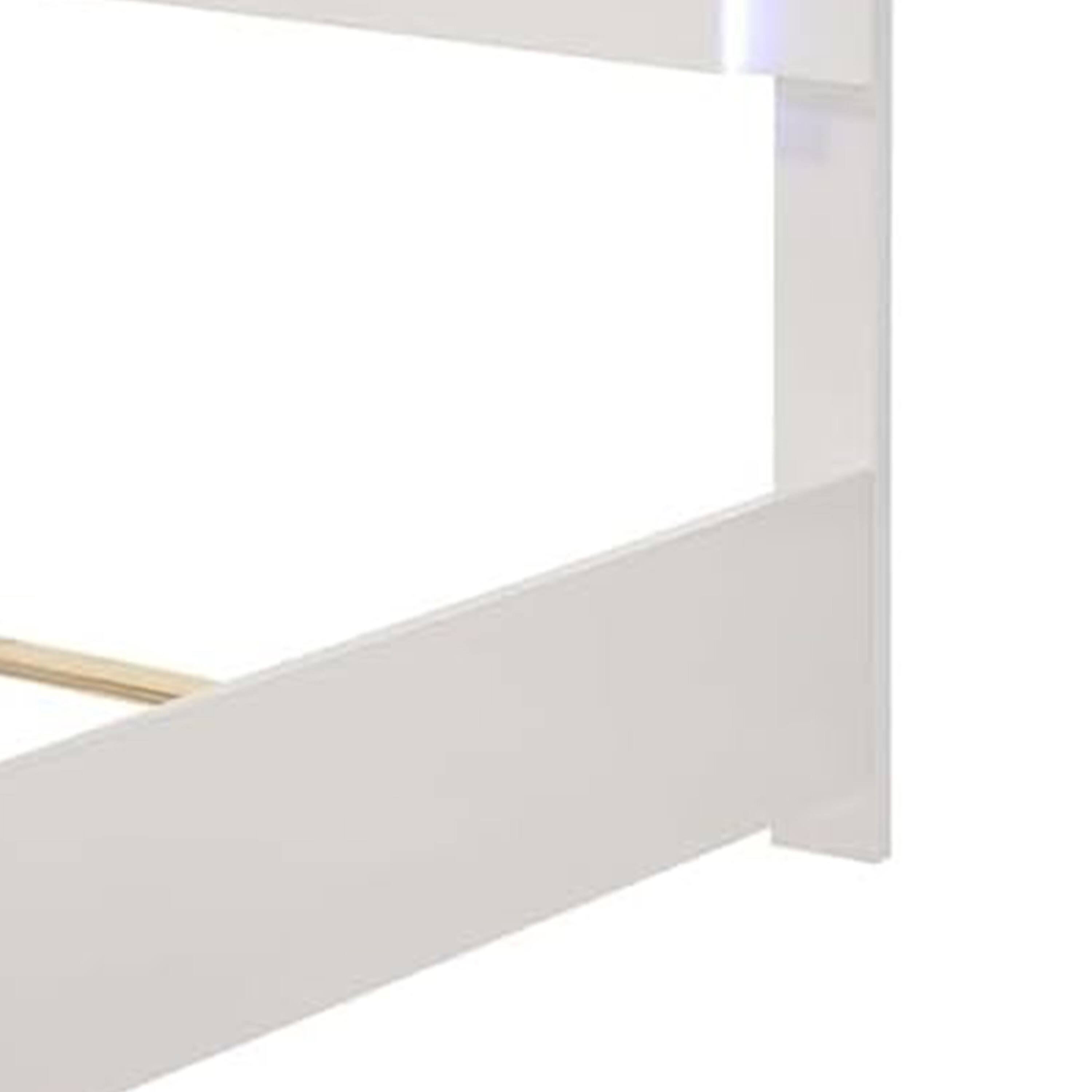 Alt View 3. Manhattan Lane - Suni Queen Size Bed w LED on Headboard, White Wood Frame, Chrome Legs - White, Chrome Silver.