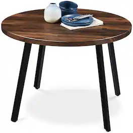 Best Choice Products - 35.5in Mid-Century Modern Round Dining Table w/ Steel Legs, Adjustable Feet - Dark Brown