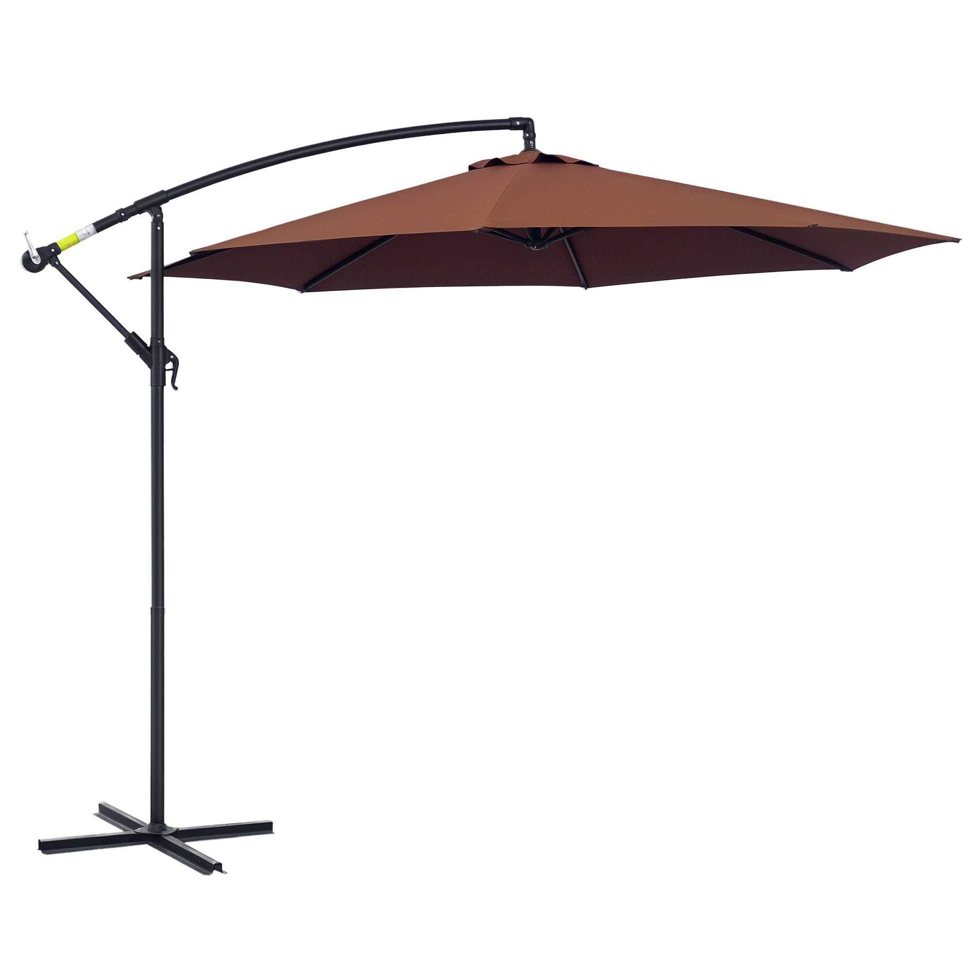 Outsunny - 10' Cantilever Hanging Tilt Offset Patio Umbrella with UV & Water Fighting Material and Cross Base - Brown