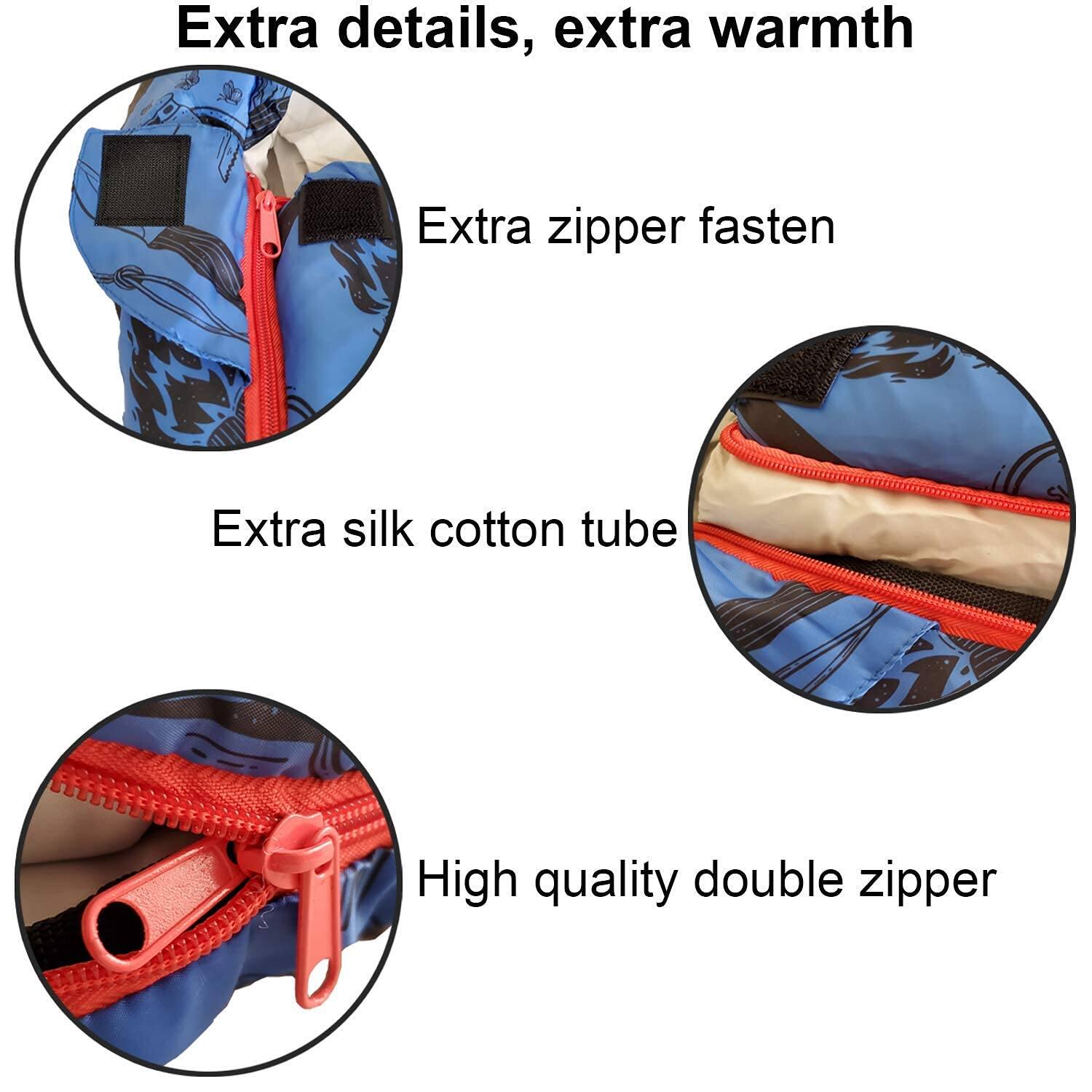 Extra details, extra warmth

- Extra zipper fasten
- Extra silk cotton tube
- High quality double zipper