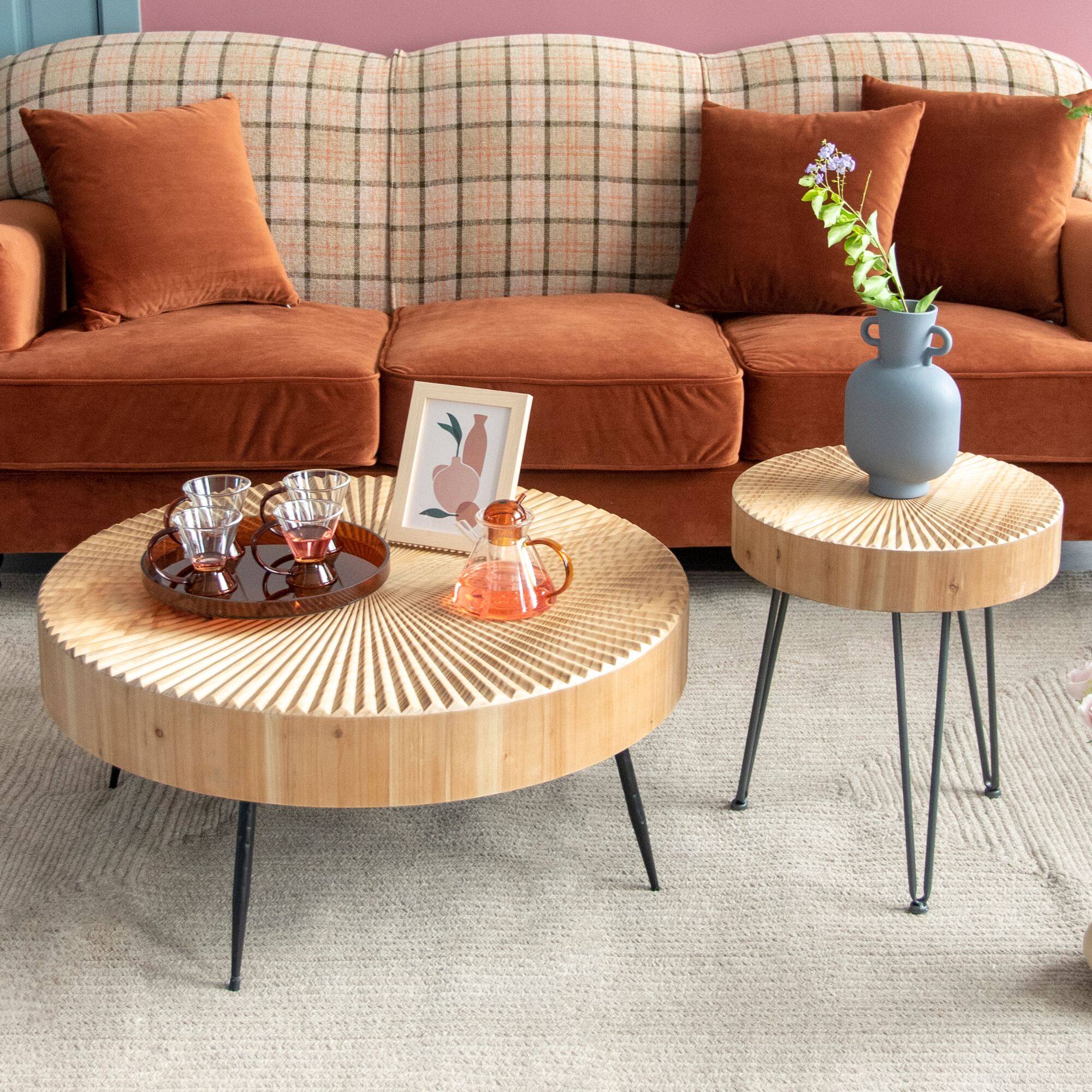Alt View 8. COZAYH - COZAYH 2 Piece Round Coffee Tables, Wooden Living Room Furniture, Radial Pattern - Wood.
