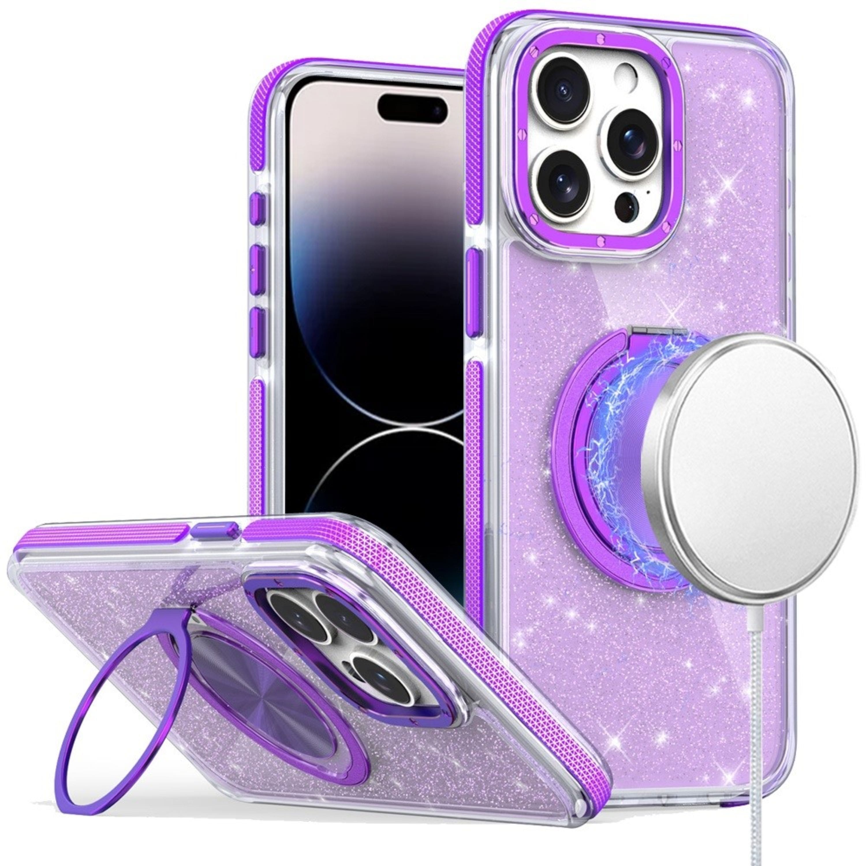 Kitcheniva - Full Glitter Magnetic Metal Stand Case For iPhone 14 Pro Max - Purple price history on PriceWatchPro
