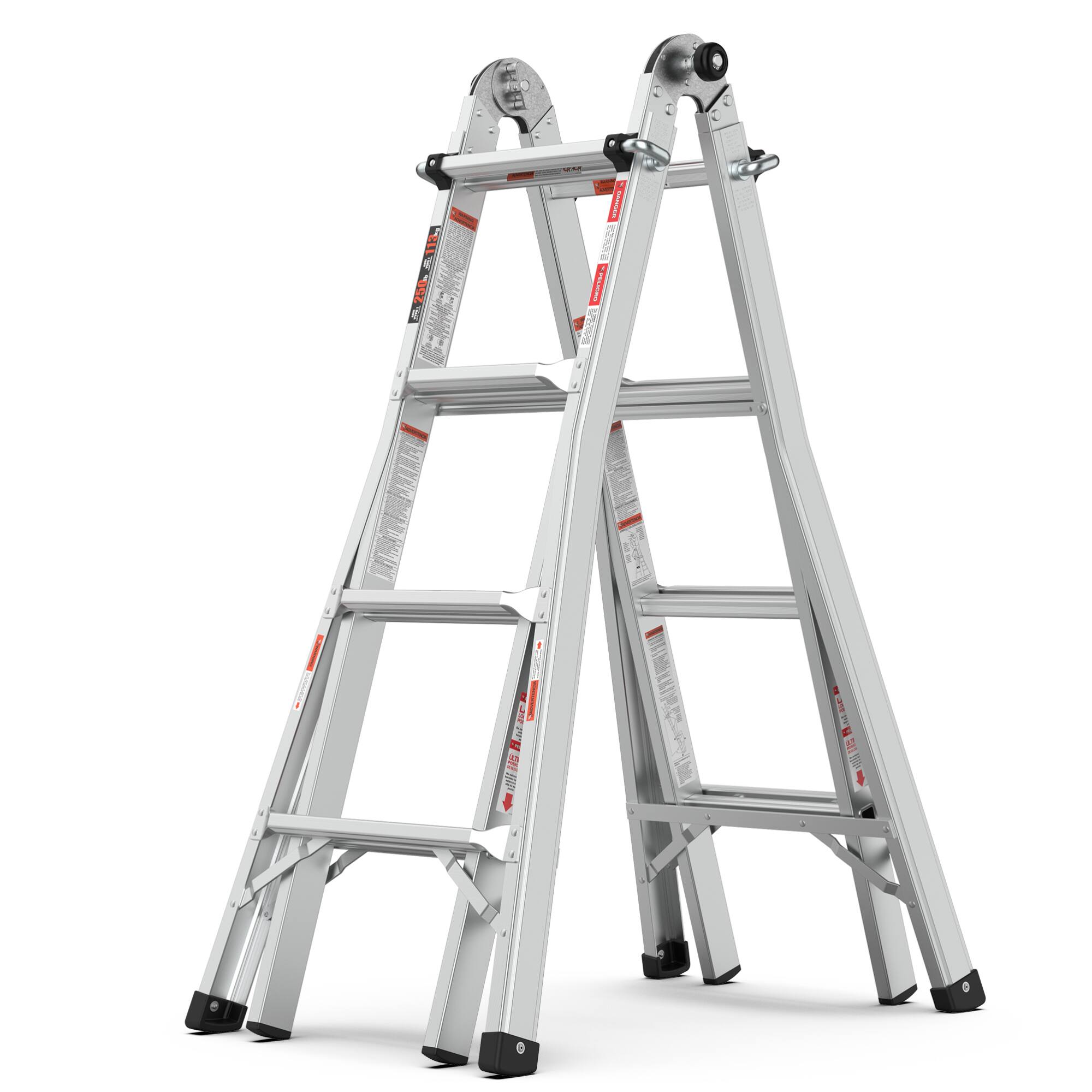 Alt View 10. ELEMENT ACE - 17-Foot Multi-Position Foldable Ladder with A-Frame and Straight Configurations, Heavy-Duty ANSI Certified - Grey.