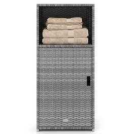 Costway - Outdoor Storage Cabinet PE Wicker Buffet Sideboard with Shelf Open & Compartment - Gray