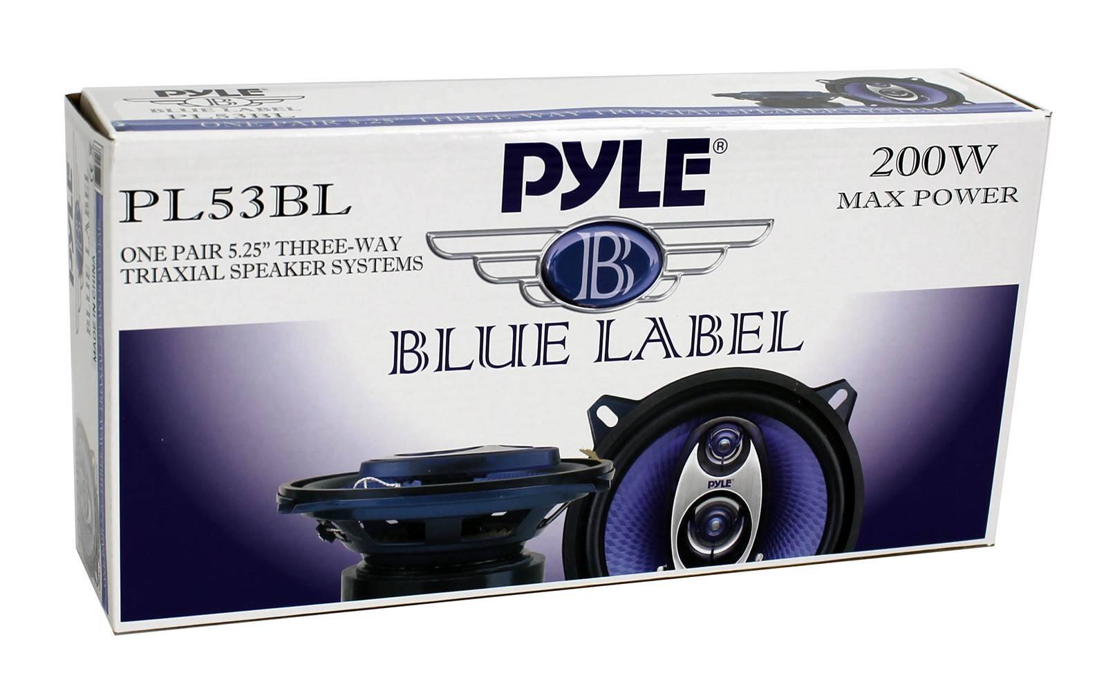 PYLE PL53BL 200W MAX POWER ONE PAIR 5.25" THREE-WAY TRIAXIAL SPEAKER SYSTEMS BLUE LABEL