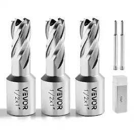 VEVOR - Annular Cutter Set, 5 pcs Weldon Shank Mag Drill Bits Kit, 1" Cutting Depth, 1/2" Cutting Diameter, HSS - Silver