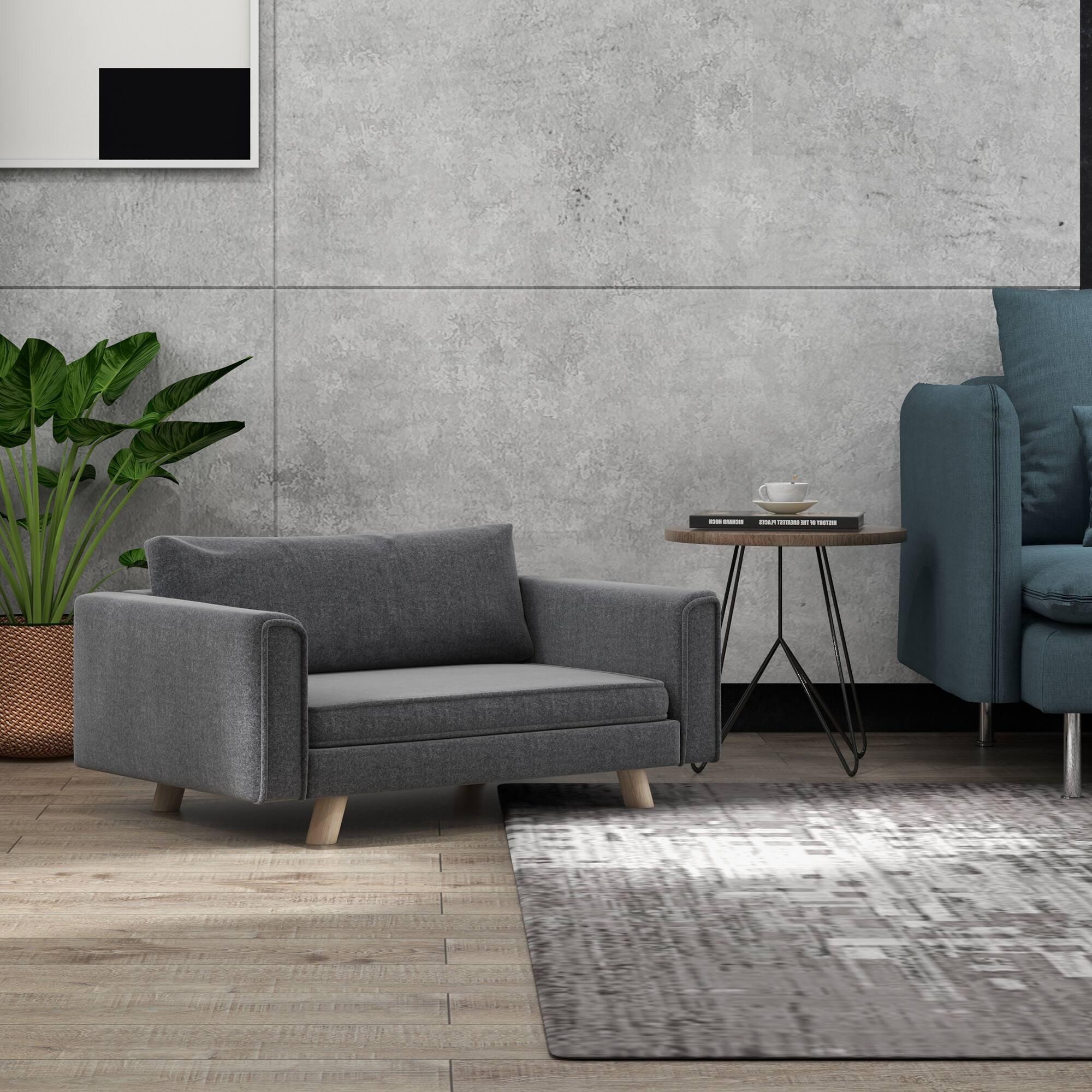 Alt View 5. Pawhut - Raised Dog Sofa, Elevated Pet Sofa for Small and Medium Dogs with Removable Seat and Back Cushions, Anti-Slip Pads - Gray.