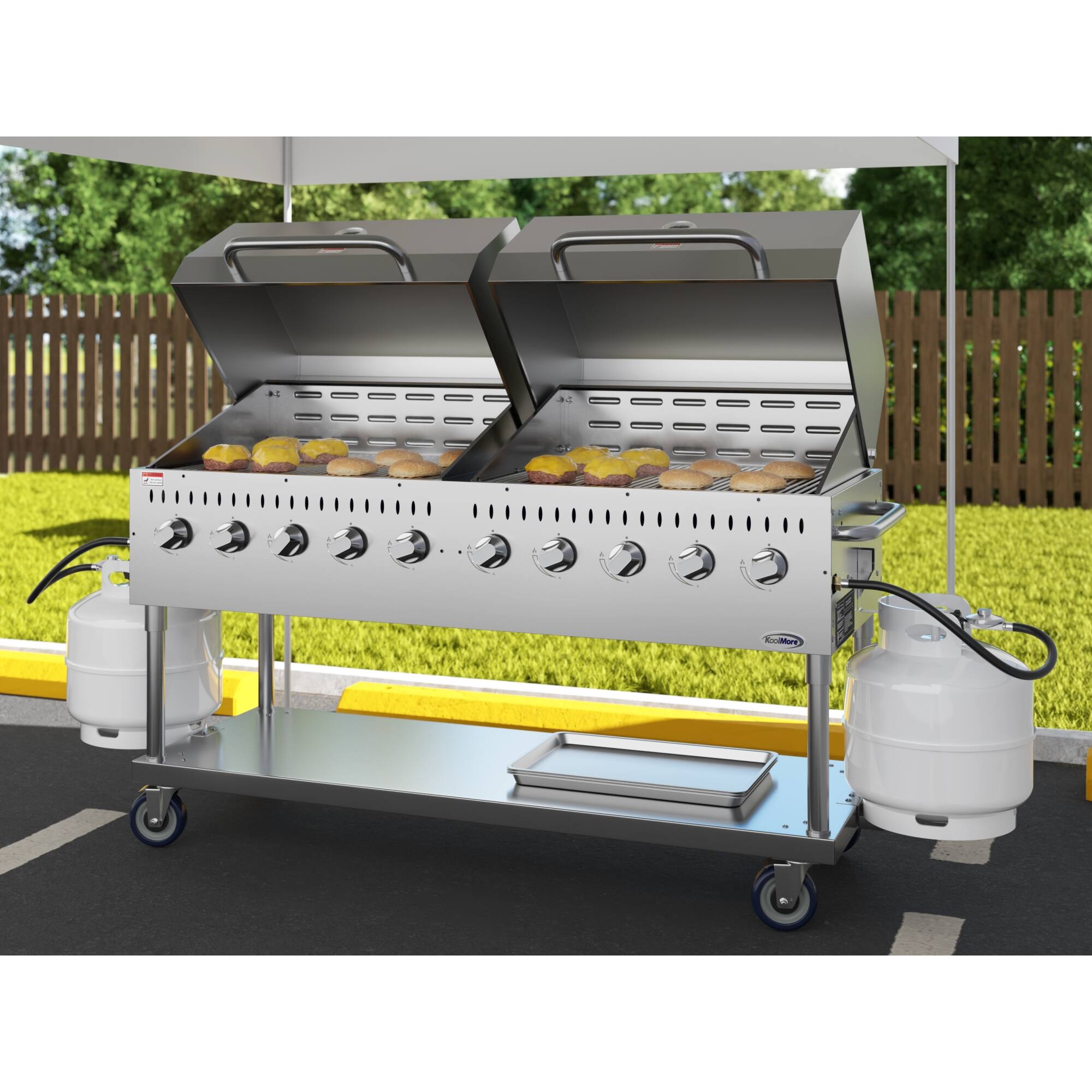 Alt View 2. Koolmore - 72 in. 10-Burner Commercial Outdoor Propane Gas Grill with Two 36 in. Roll Dome Covers in Stainless-Steel, ETL Listed - Stainless Steel.