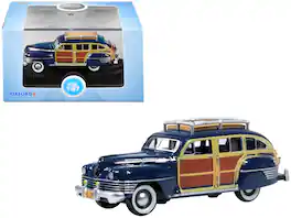1942 Chrysler Town & Country Woody Wagon South Sea Blue w/Wood Panels & Rack 1/87 (HO) Scale Model Car by Oxford Diecast