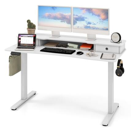 Front. Ecooso - 55" x 24" Electric Standing Desk with 2 Drawers, Height Adjustable Sit-Stand Workstation - White.