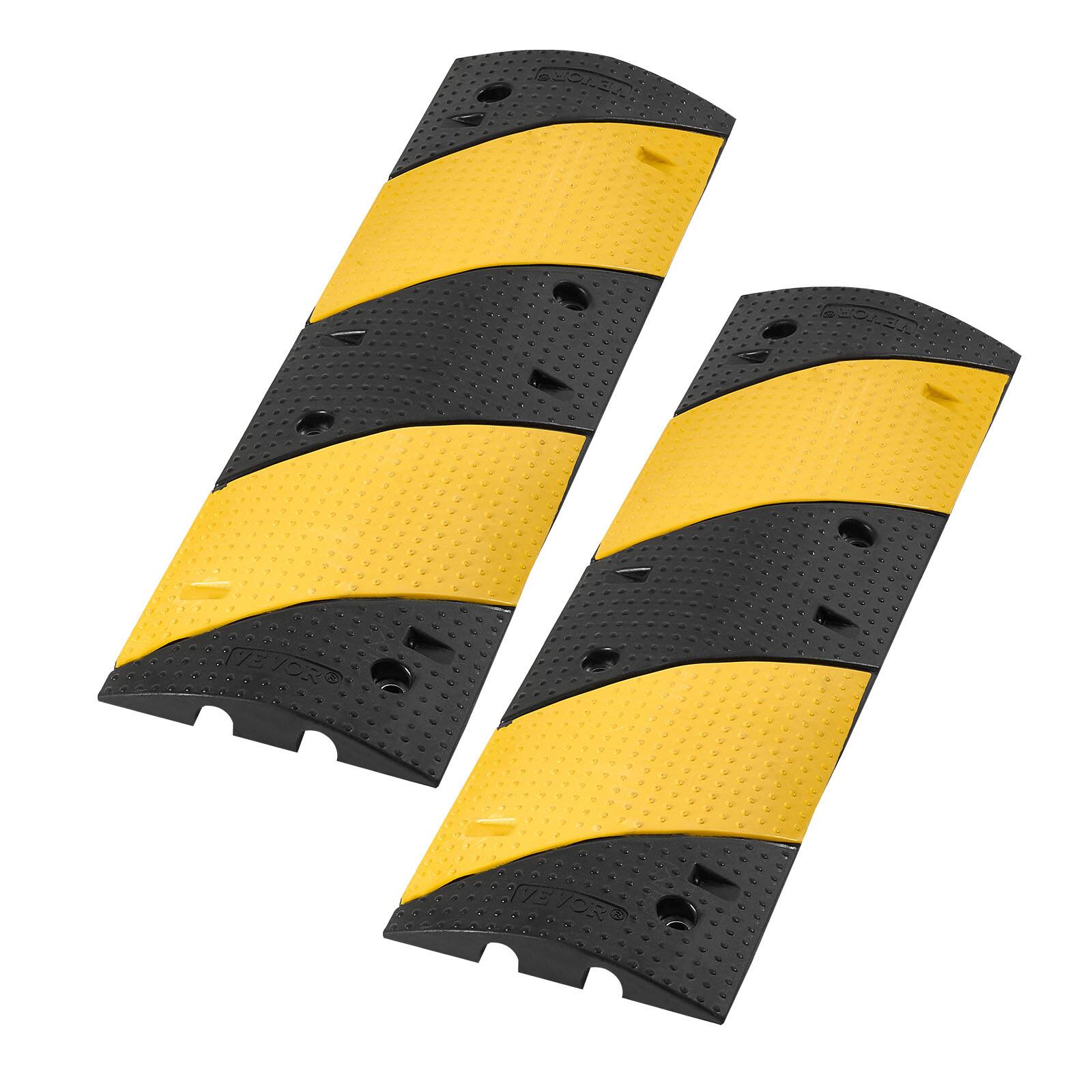 Alt View 5. VEVOR - 40 in Rubber Speed Bump, 2 Pack, 2 Channel Heavy Duty Traffic Speed Hump, 22000 lbs/Axle Load Capacity - Black + Yellow.
