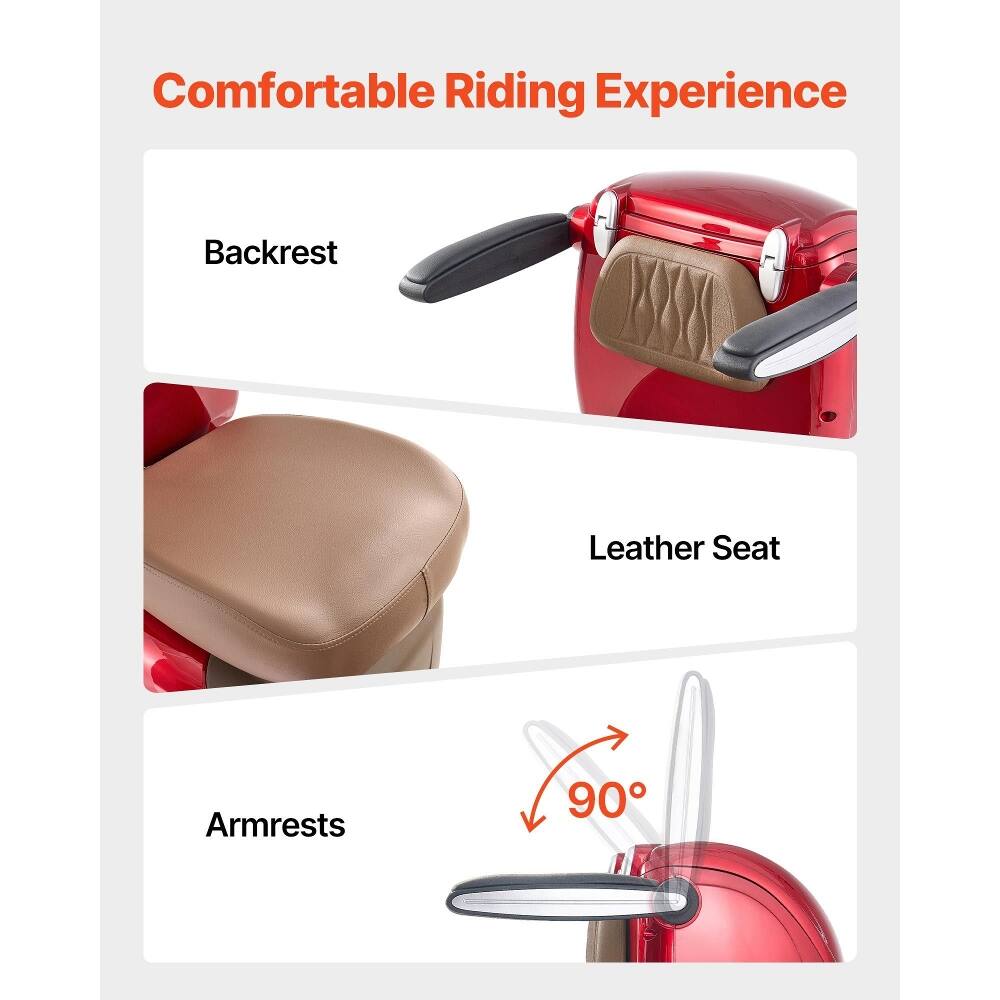 Comfortable Riding Experience

- Backrest
- Leather Seat
- Armrests

90°