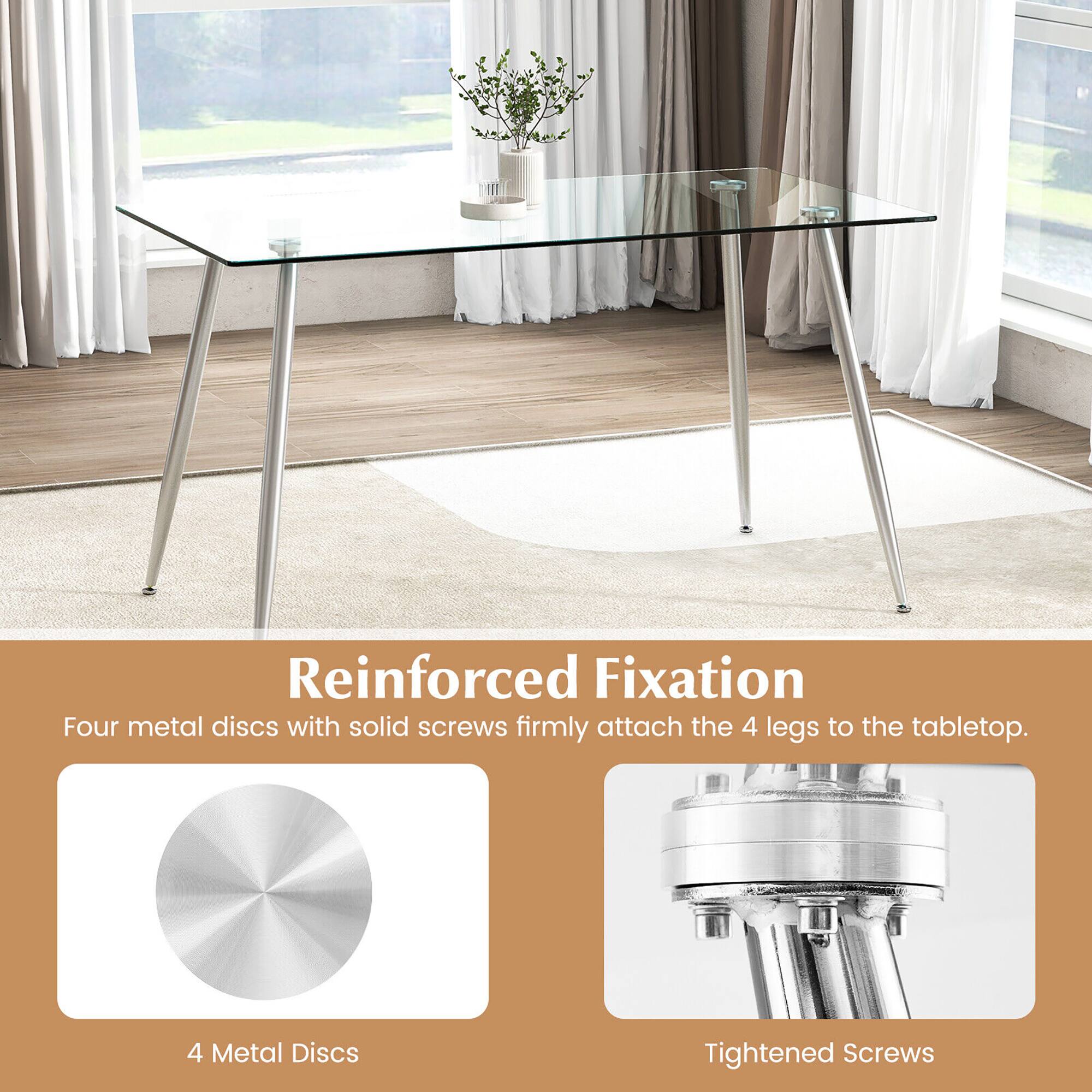 Reinforced Fixation

Four metal discs with solid screws firmly attach the 4 legs to the tabletop.

4 Metal Discs

Tightened Screws