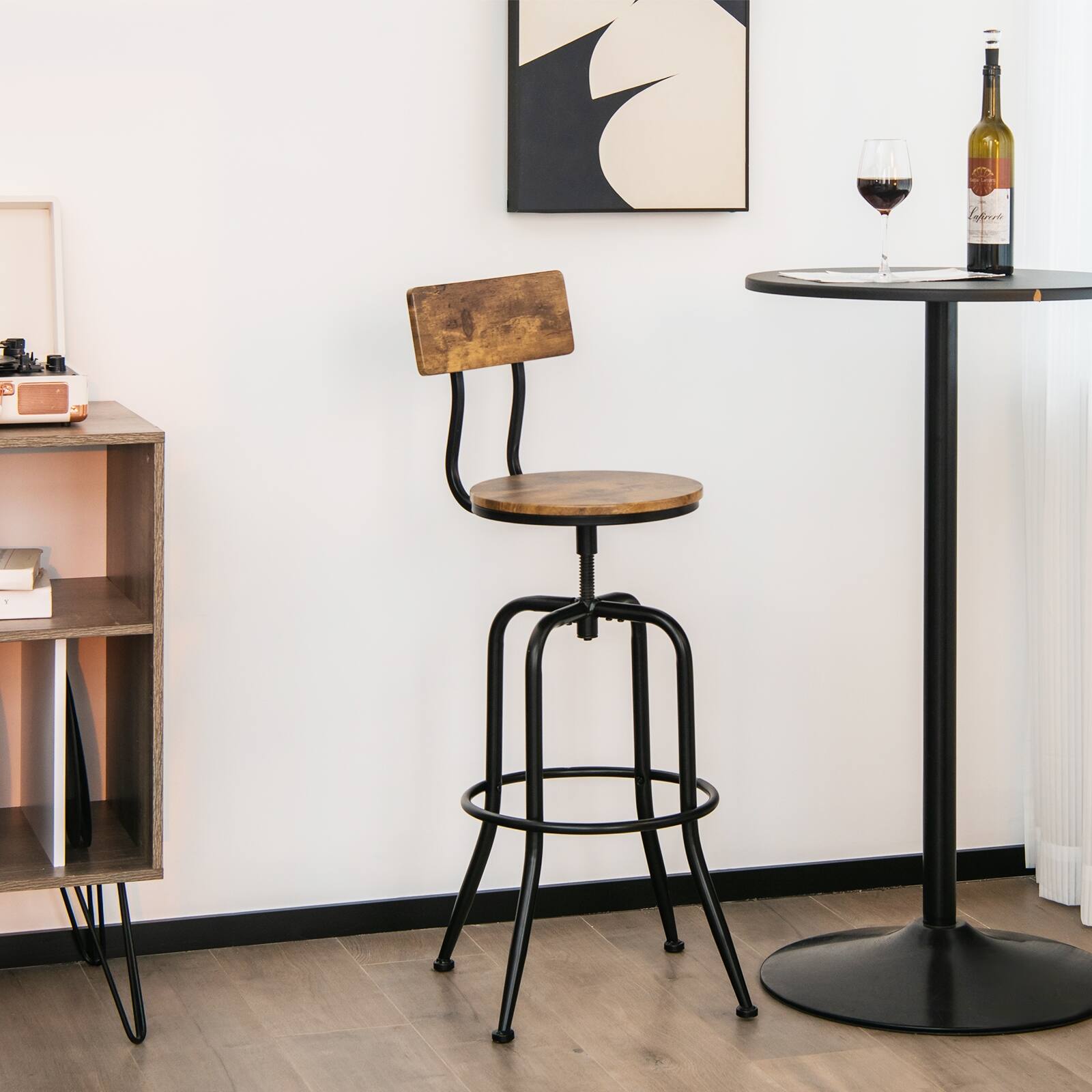 Alt View 8. Ecooso - Industrial Adjustable Swivel Bar Stool with Arc-Shaped Backrest - Brown.