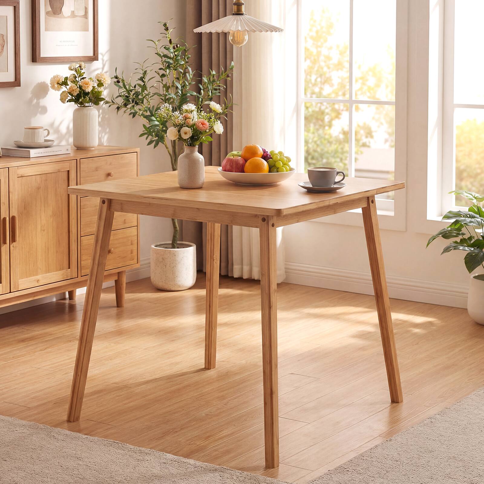 Gymax 27.5'' Square Bamboo Dining Table for 2 4 People Dinner