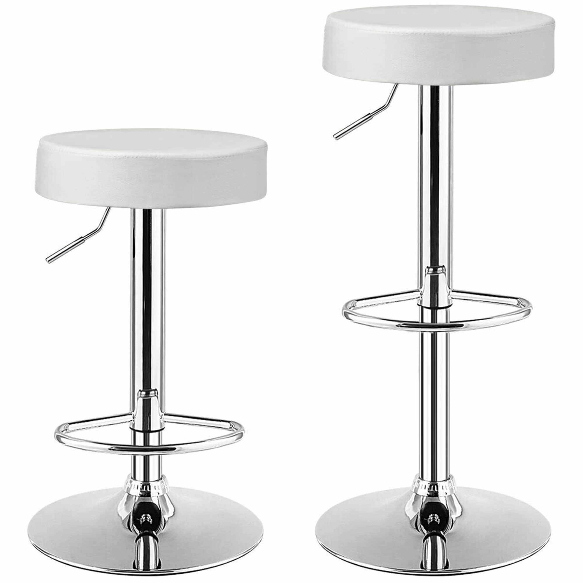 Gymax - 2PCS Adjustable Swivel Bar Stool PU Leather Kitchen Counter Bar Chairs - White
