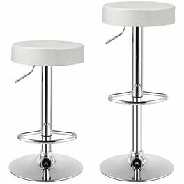 Gymax - 2PCS Adjustable Swivel Bar Stool PU Leather Kitchen Counter Bar Chairs - White