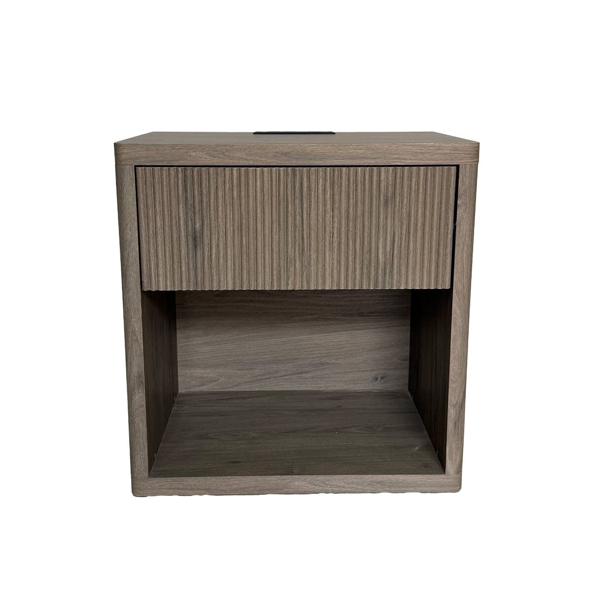 Alt View 6. Loheer - Loheer Large Nightstand with Drawer, Greige Fluted Bedside Table - Greige.