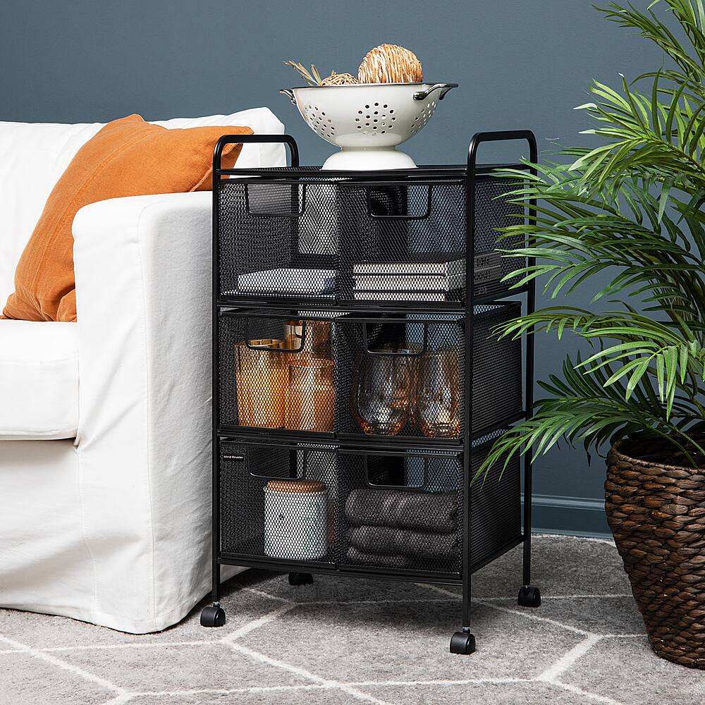 Alt View 40. Mind Reader - Cart with Drawers, Laundry Organizer, Utility Cart, Bathroom, Kitchen, Metal Mesh, 16"L x 11"W x 29"H - Black.