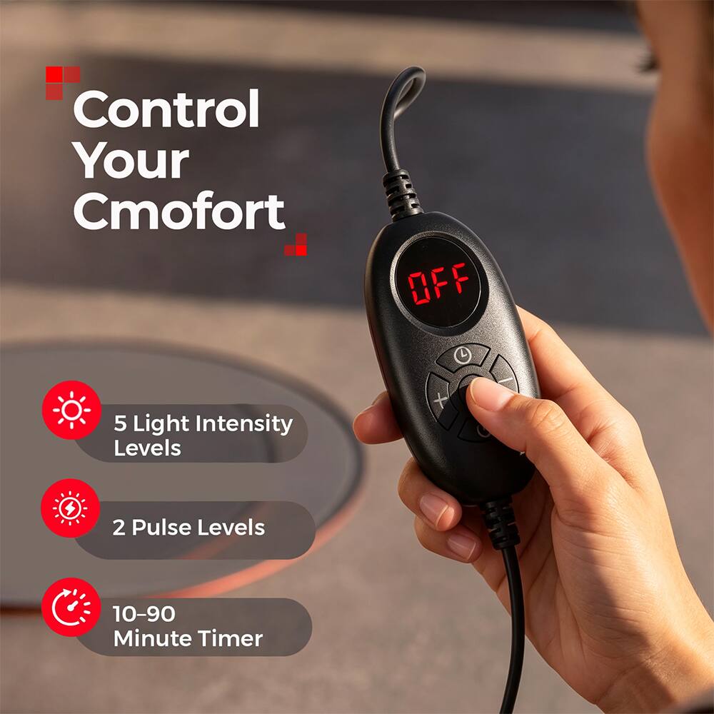 Control Your Comfort

OFF

5 Light Intensity Levels

2 Pulse Levels

10-90 Minute Timer