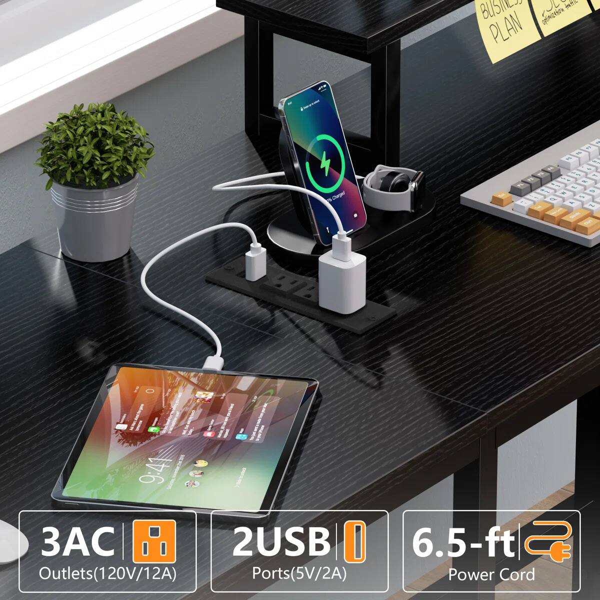 IR BU5IE OA PLAN  
4 - Changed 4 F f g  
2 - 1 - - 1 - 2 oF - - - J I J I O  
I 1 I 9:41 SER  
Outlets(120V/12A)  
2USB Ports(5V/2A)  
6.5-ft Power Cord