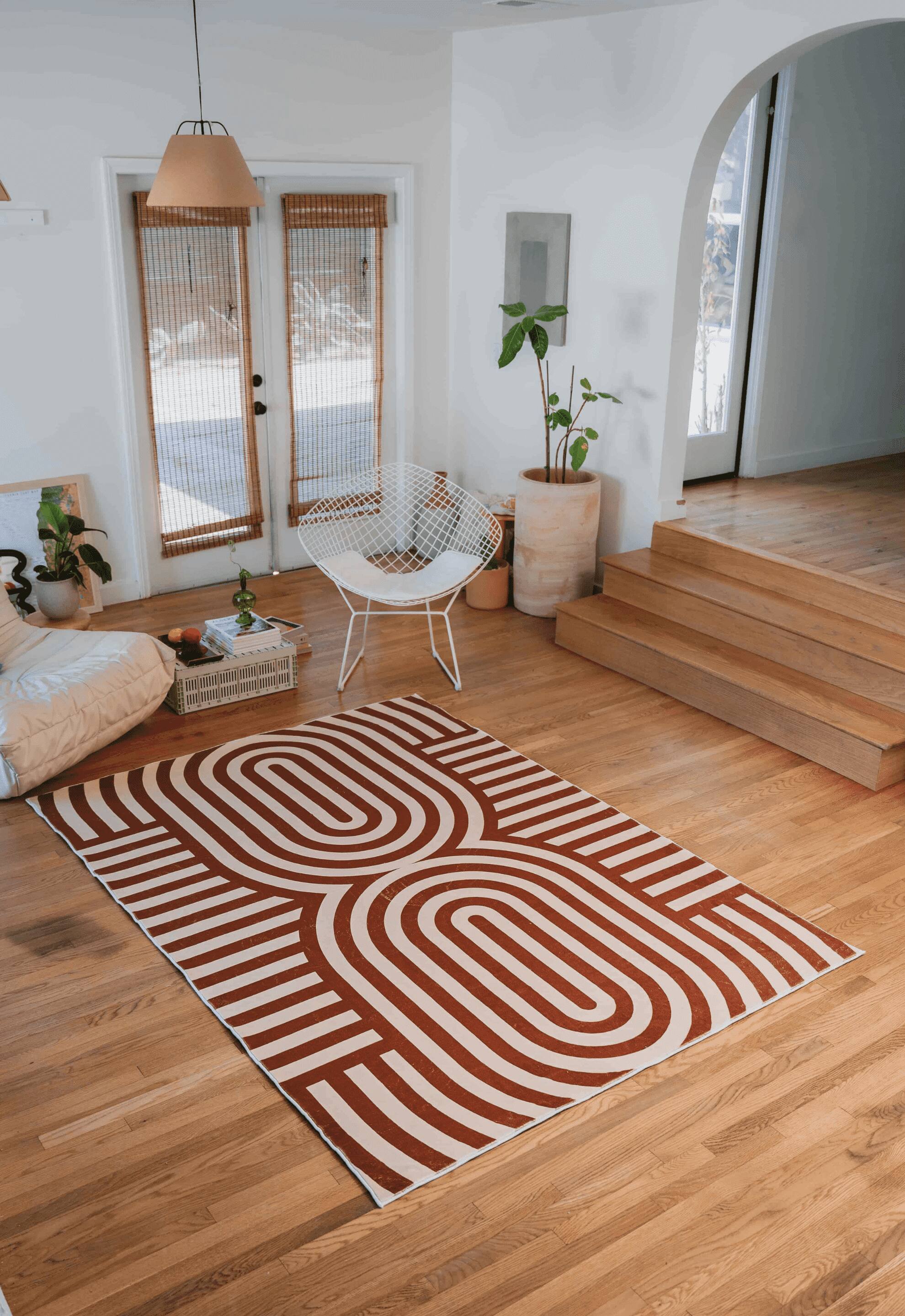 Angle. Lanyspace - 7'x10' Area Rug, Washable Rugs Non-Slip Rugs, Easy Clean Soft Carpet, Curvy Brown Stripes Design Rug for Home Decor - Multicolor.