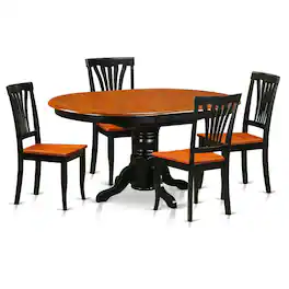 East West Furniture - 5 Pc Dining room set-Oval Table with Leaf and 4 Dining Chairs - Black & Cherry