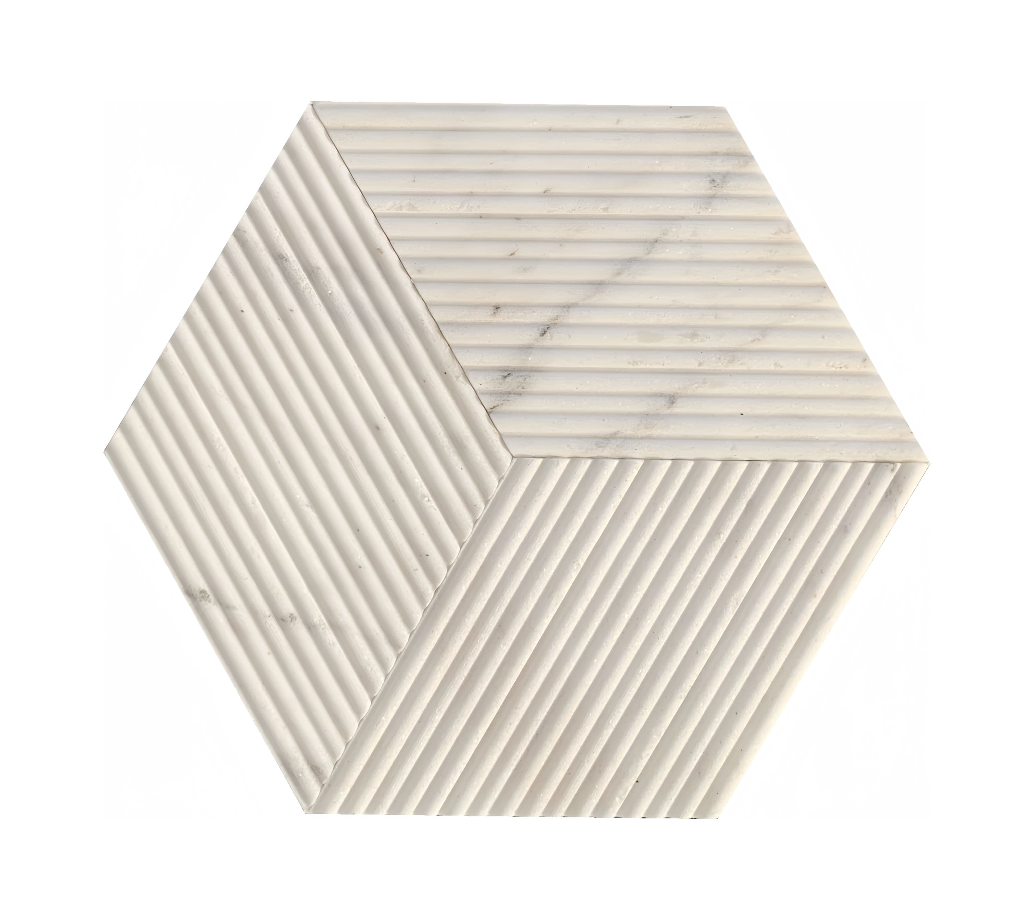 APRILSOUL - Hexagon Natural Marble Tiles OL Textured 3D Fluted - White