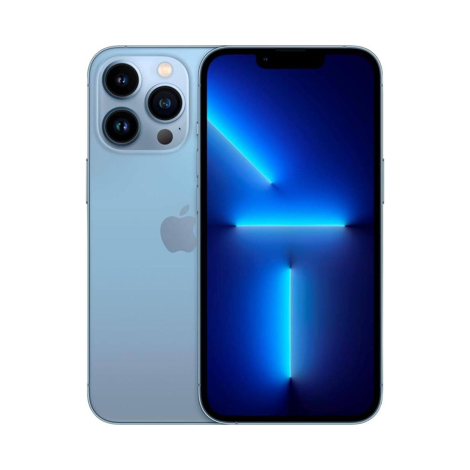 Angle. Apple - iPhone 13 Pro A2483 (Fully Unlocked) 128GB Bundle with Pre-Installed Tempered Glass - Sierra Blue.