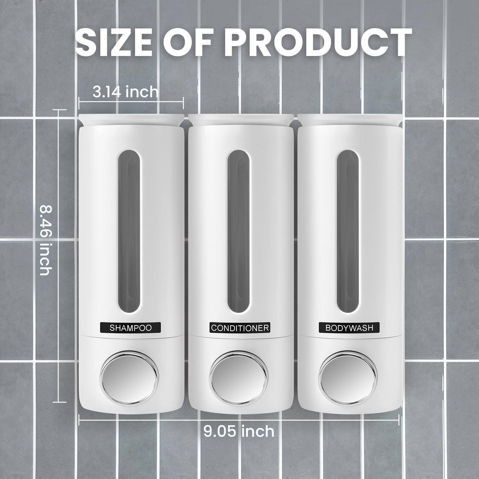 SIZE OF PRODUCT

3.14 inch

8.46 inch

9.05 inch

SHAMPOO CONDITIONER BODYWASH