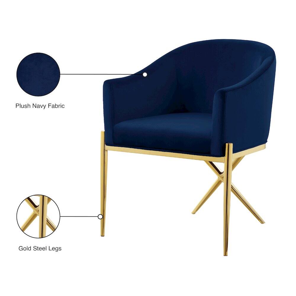 Plush Navy Fabric  
Gold Steel Legs