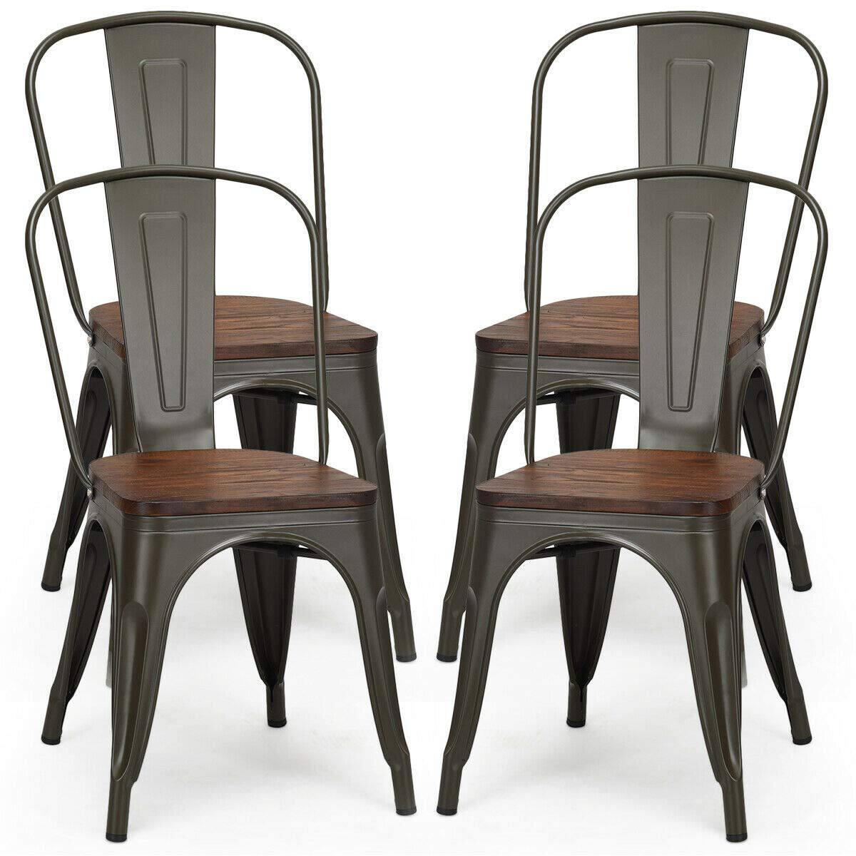 Alt View 7. Costway - Costway Set of 4 Style Metal Dining Side Chair Wood Seat Stackable Bistro Cafe - as pic.