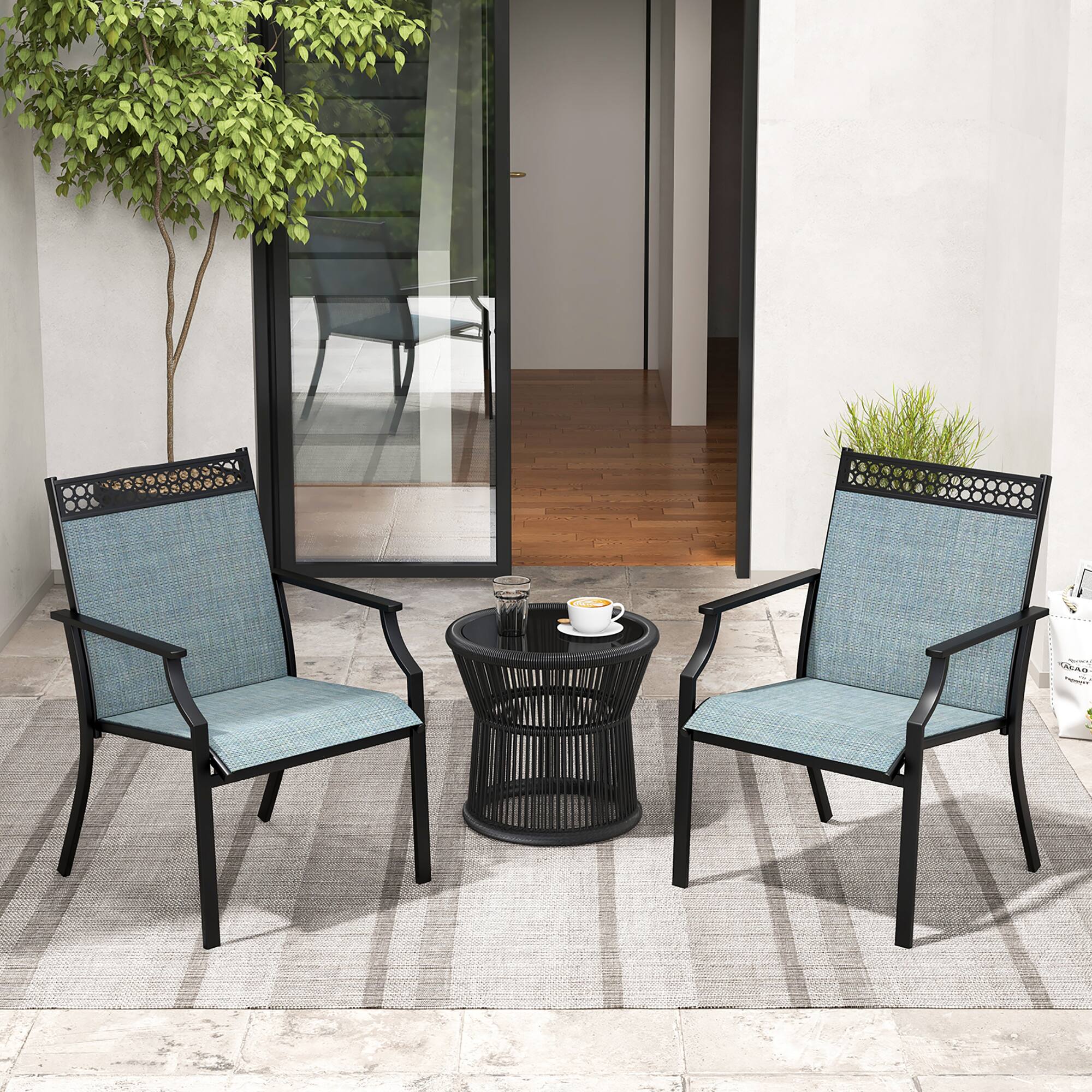 Alt View 4. Gymax - Gymax Patio Dining Chairs Set of 4 All Weather Outdoor Chairs w/ High Back & Armrests Blue - Blue, Black.