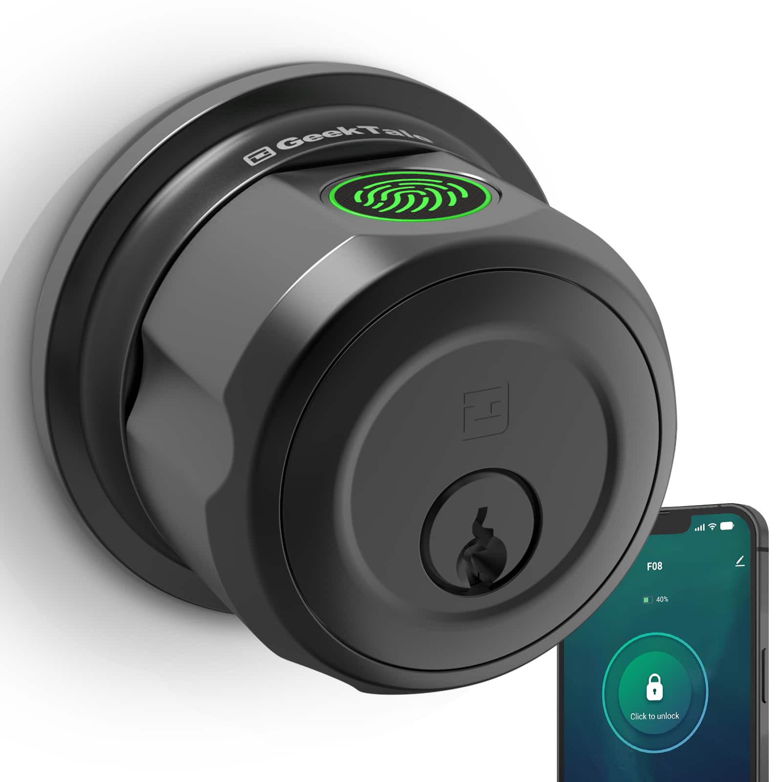 Wrightmaster - 3-in-1 Aluminum Smart Lock Knob with Wi-Fi & Voice Control, Fingerprint, Key, Auto-Unlock & Quiet Mode - Bronze
