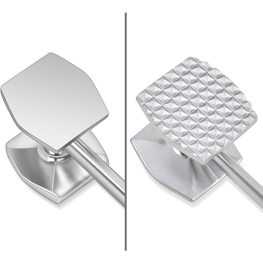 Back. PARKER SLATER - Meat Tenderizer Hammer – Heavy Duty Dual-Sided Mallet with Soft Grip Handle for Steak, Chicken, Beef, Poultry - Sliver-white.
