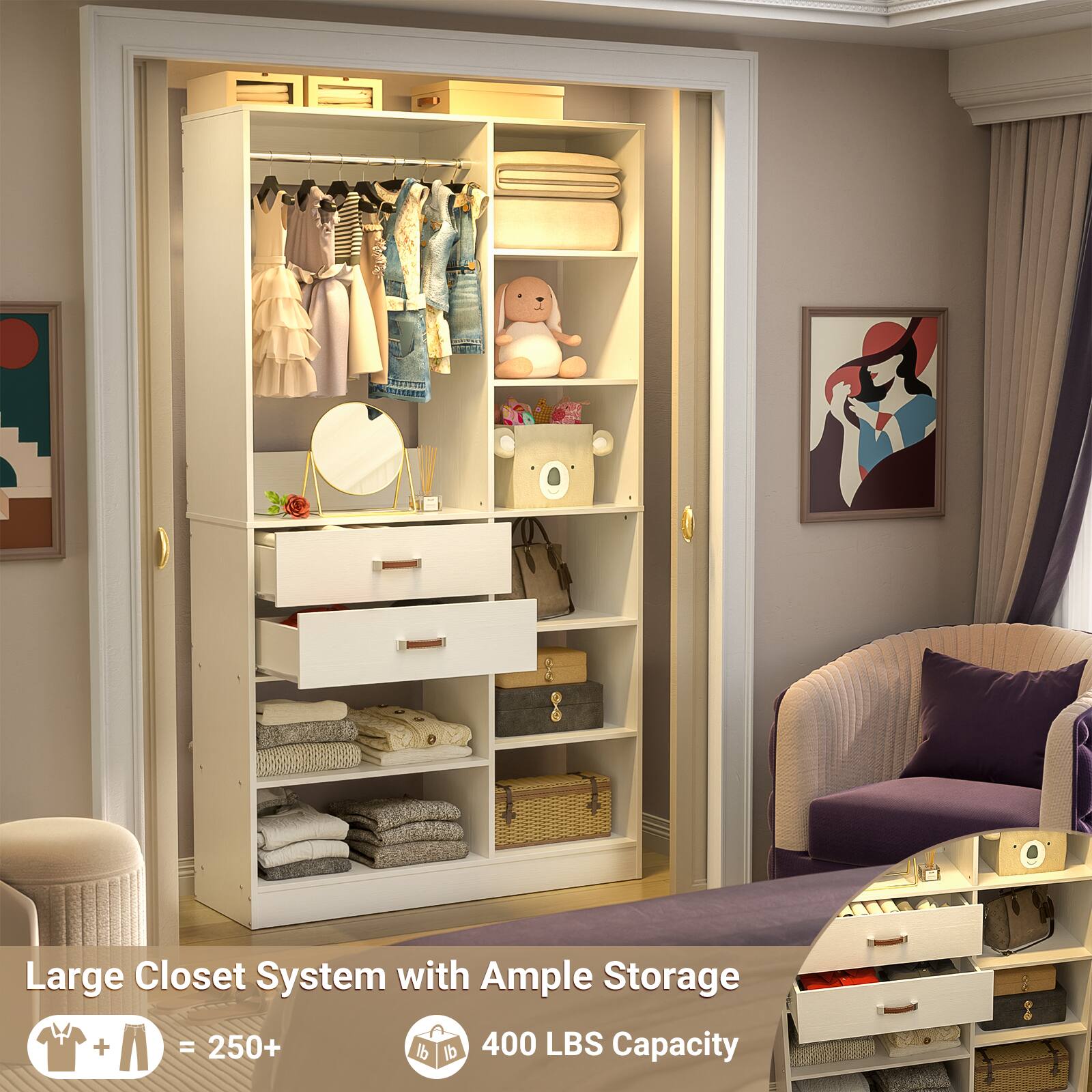 NaTEn STAERRES Large Closet System with Ample Storage  
= 250+ lb  
400 LBS Capacity