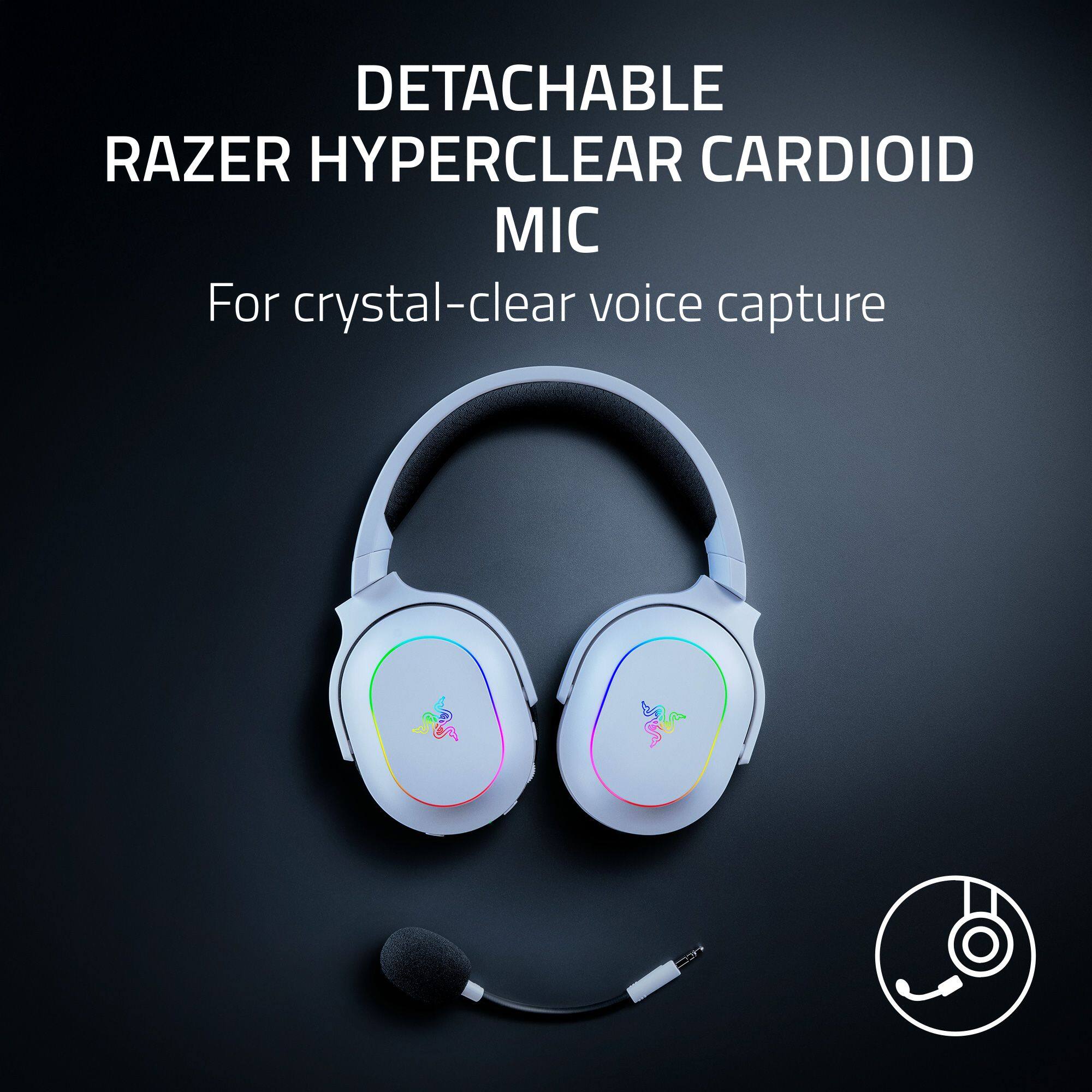 Detachable Razer Hyperclear Cardioid Mic for crystal-clear voice capture.