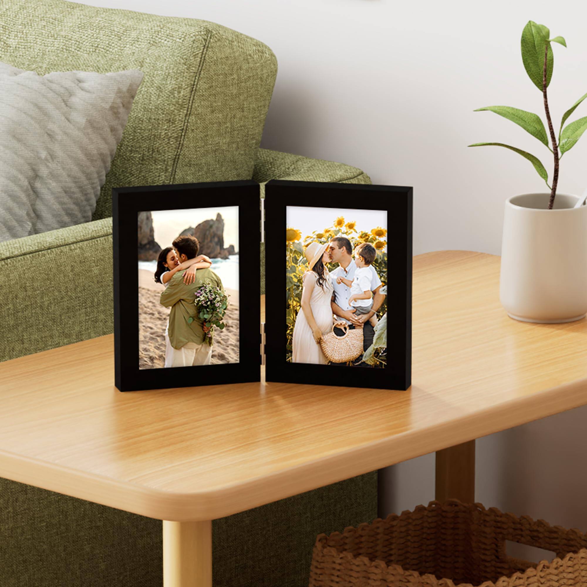 Alt View 6. PARKER SLATER - Double Picture Frame Vertical Engineered Wood Bifold Photo With Plexiglass For Tabletop Display.