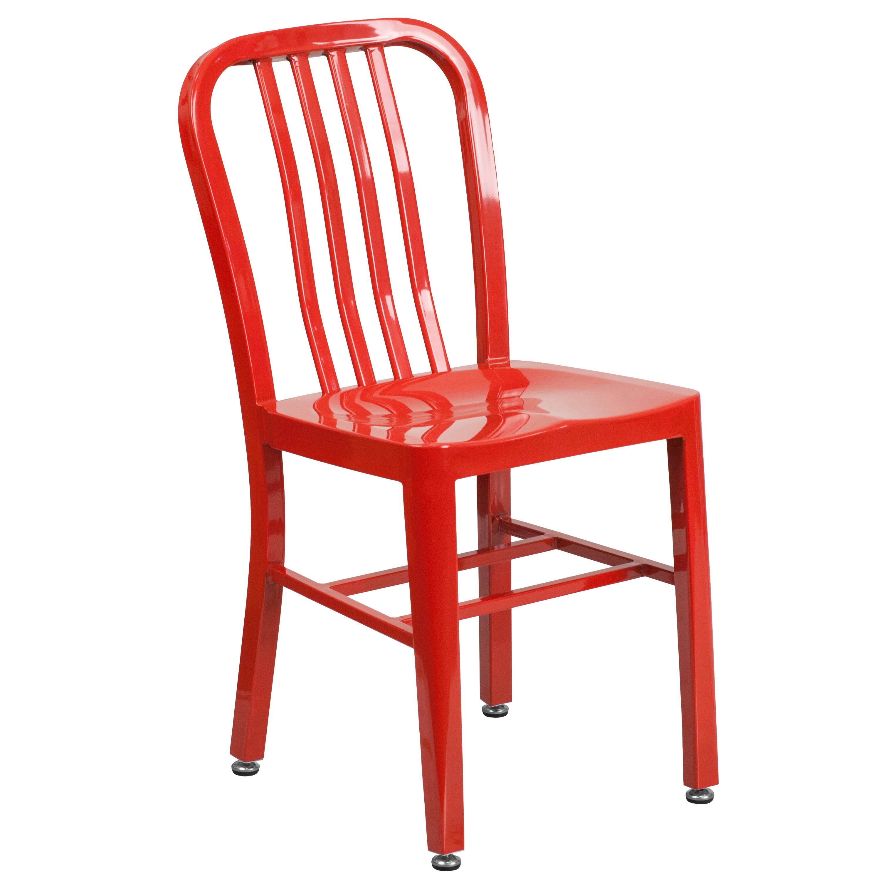 Alt View 4. Emma + Oliver - Commercial Grade 30" Round Metal Indoor-Outdoor Table Set & 4 Slat Back Chairs - Red.