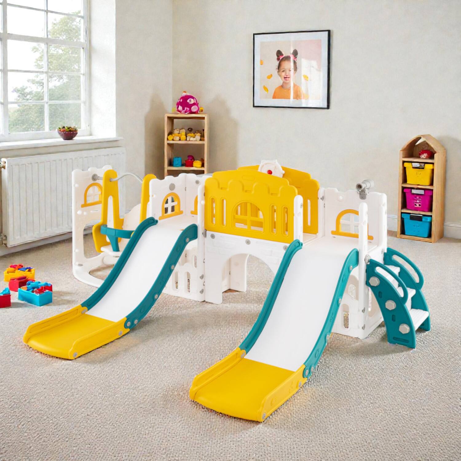 BreeBe - All-in-One Toddler Playground Set Featuring Double Slides, Swing, and Tunnel - Yellow price history on PriceWatchPro