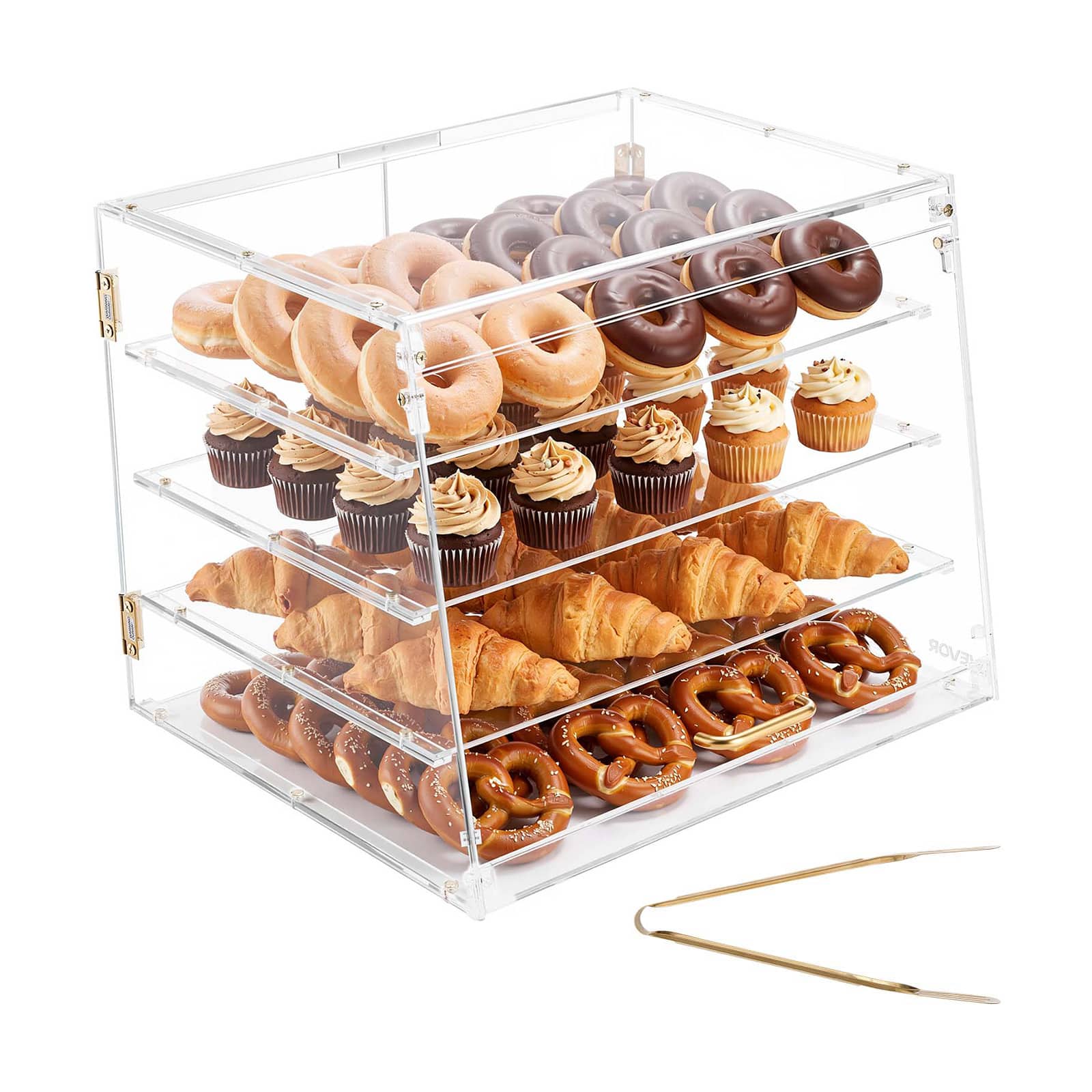VEVOR - Bakery Display Case, 4-Tier Commercial Countertop Pastry Display Case, Clear Acrylic Bread Box for Kitchen - Gold