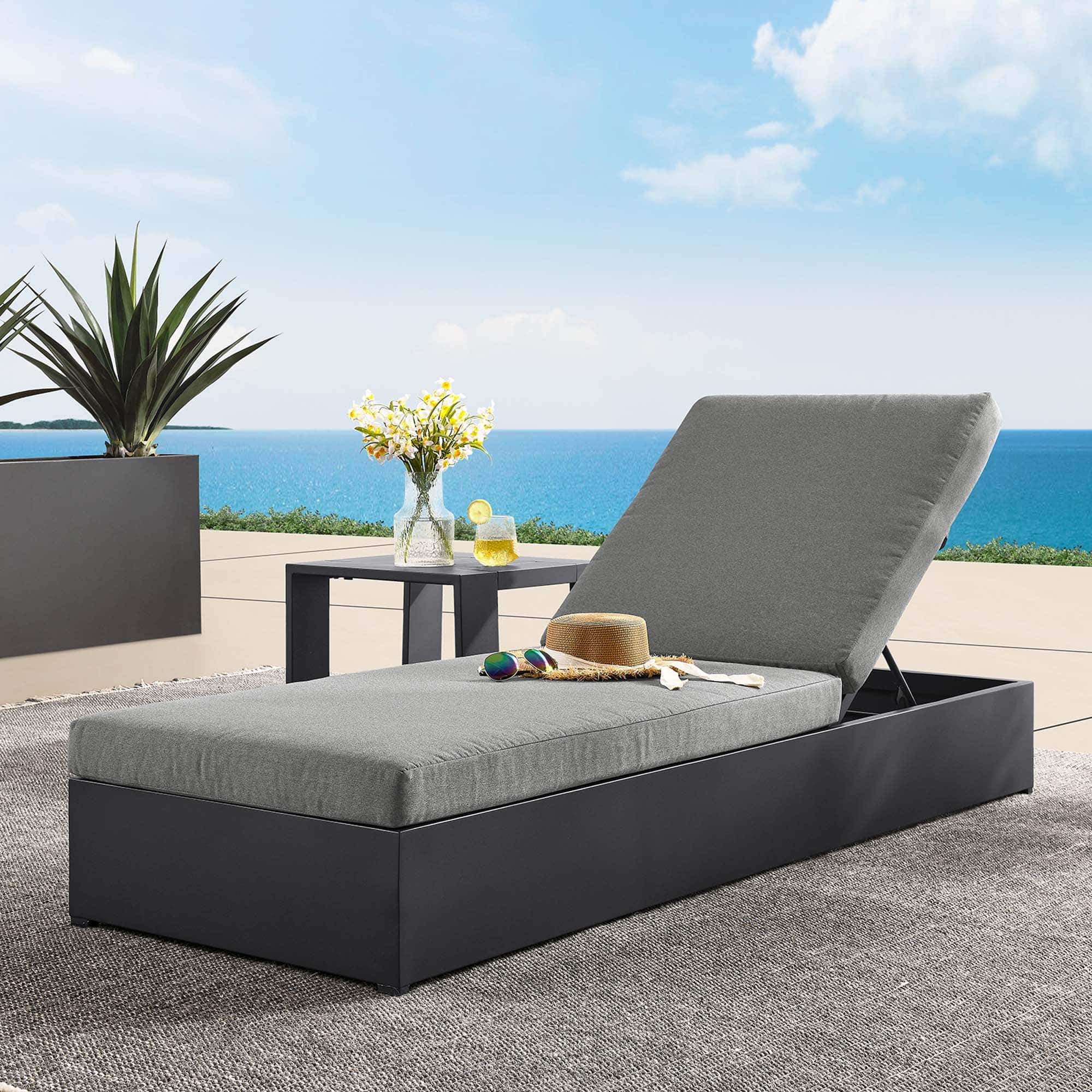 Tahoe Outdoor Patio Powder-Coated Aluminum Chaise Lounge Chair by Modway - Gray Charcoal