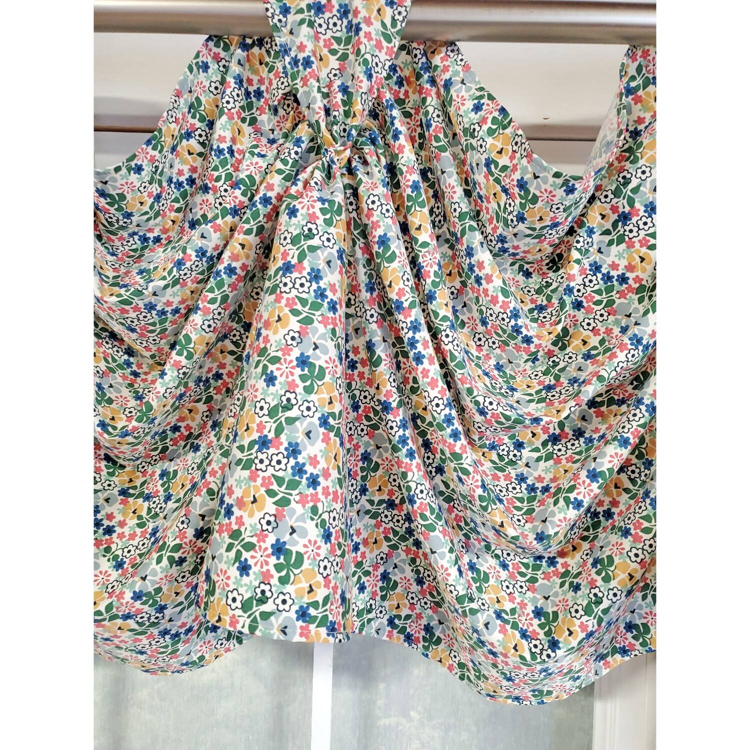 Left. RLF Home - RLF Home 3" Rod Pocket High Quality Fabric Petite Flower 3-S Victory Swag for Windows 54" x 15" Multi - Multi.