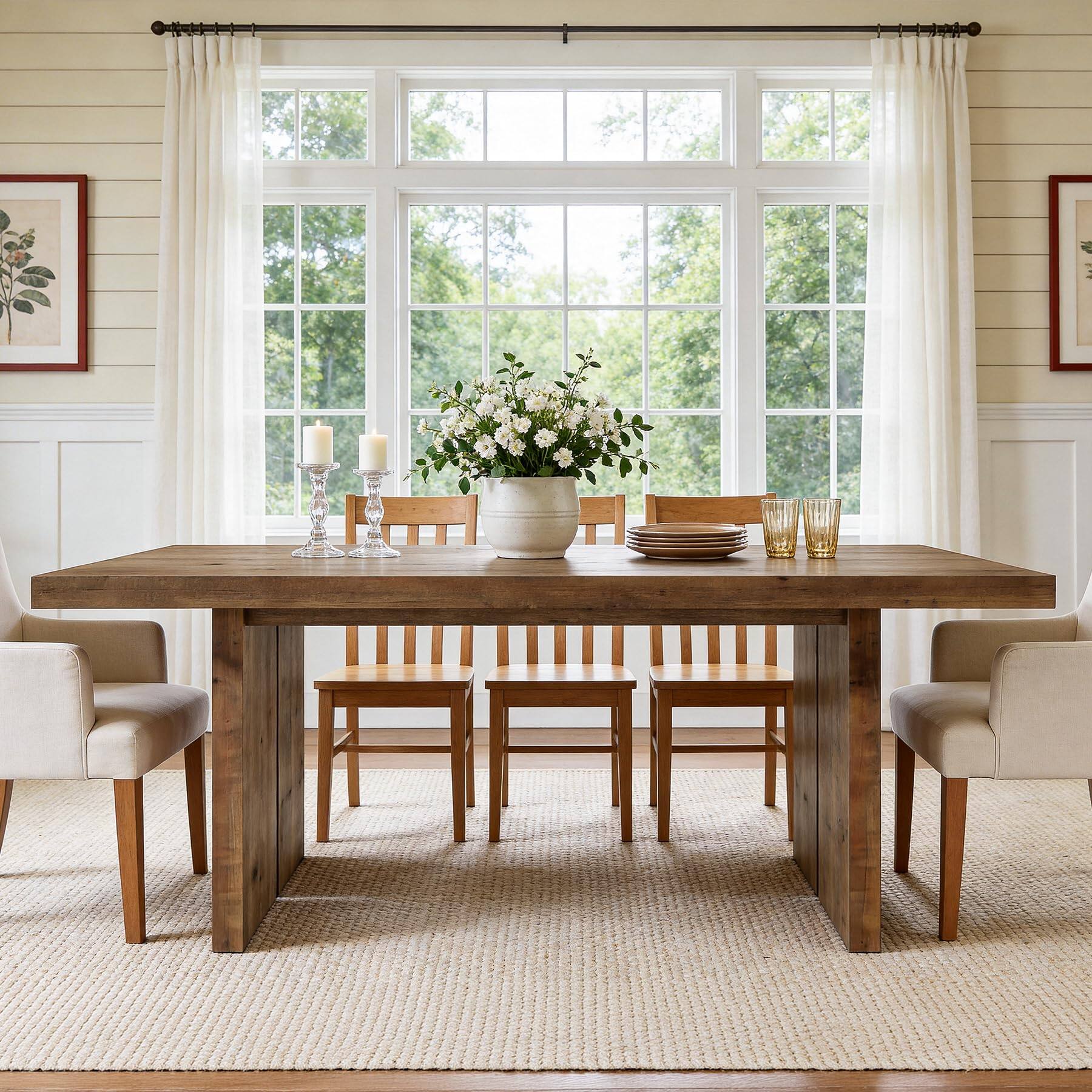 Left. Tribesigns - 63" Solid Wood Dining Table, Rustic Brown - Brown.