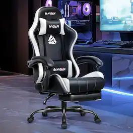 Neo Chair - Gaming Chair with Footrest, High Back Ergonomic Office Computer Desk Chair, Lumbar Support, PU Leather Recliner - White
